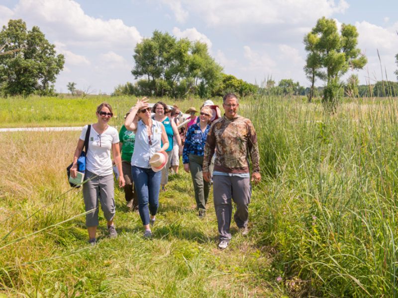 A group walking in the prairie